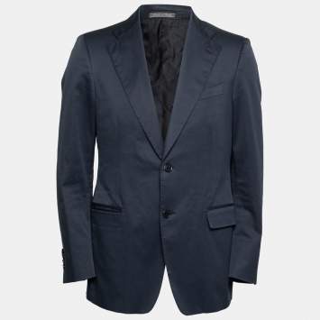 Pre Owned Salvatore Ferragamo Navy Blue Cotton Blazer S
