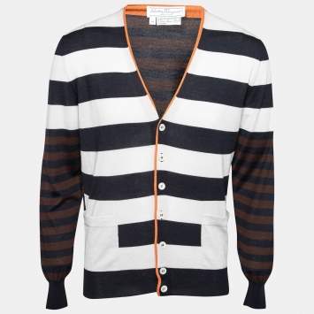 Pre Owned Salvatore Ferragamo Multicolor Striped Pattern Wool Knit Cardigan M