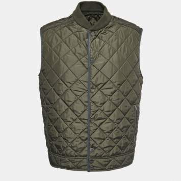 Pre Owned Salvatore Ferragamo Green Quilted Synthetic Sleeveless Jacket L