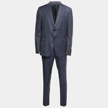 Pre Owned Salvatore Ferragamo Navy Blue Striped Patterned Wool Single Breasted Suit XL