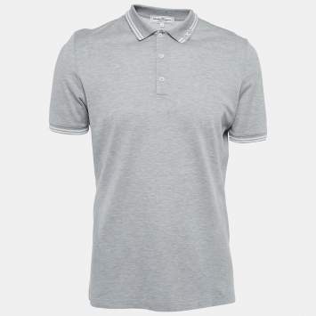 Pre Owned Salvatore Ferragamo Grey Cotton Pique Polo T-Shirt M