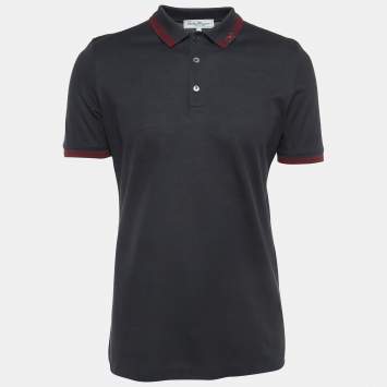 Pre Owned Salvatore Ferragamo Charcoal Grey Cotton Pique Polo T-Shirt M