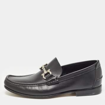 Pre Owned Salvatore Ferragamo Black Leather Gancini Loafers Size 41