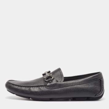 Pre Owned Salvatore Ferragamo Black Leather Gancini Slip On Loafers Size 44.5