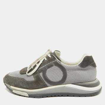 Pre Owned Salvatore Ferragamo Grey Suede and Canvas Brooklyn 2 Sneakers Size 44