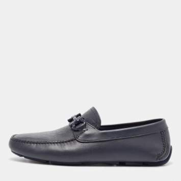 Pre Owned Salvatore Ferragamo Navy Blue Leather Slip On Loafers Size 42