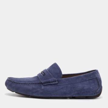 Pre Owned Salvatore Ferragamo Navy Blue Suede Driver Loafers Size 42