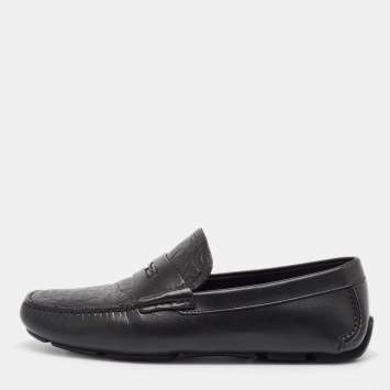 Pre Owned Salvatore Ferragamo Black Leather Slip On Loafers Size 42.5