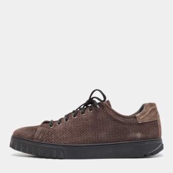 Pre Owned Salvatore Ferragamo Brown Nubuck Leather Low Top Sneakers Size 45.5