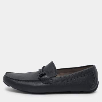 Pre Owned Salvatore Ferragamo Blue Leather Braided Gancini Loafers Size 43.5