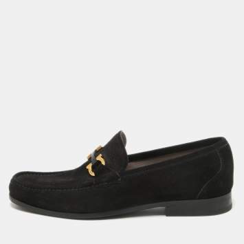 Pre Owned Salvatore Ferragamo Black Suede Gancini Loafers Size 43.5