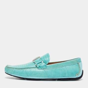 Pre Owned Salvatore Ferragamo Blue Lizard Leather Sardegna Loafers Size 44