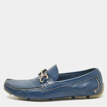 Pre Owned Salvatore Ferragamo Blue Leather Parigi Slip on Loafers Size 39.5
