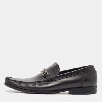 Pre Owned Salvatore Ferragamo Black Leather Gancini Loafers Size 45.5