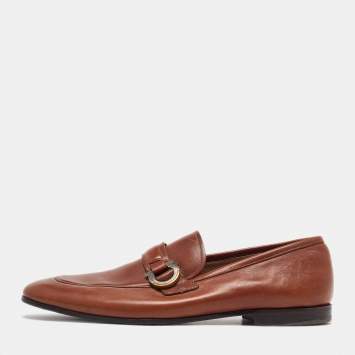 Pre Owned Salvatore Ferragamo Brown Leather Gancini Bit Penny Loafers Size 44