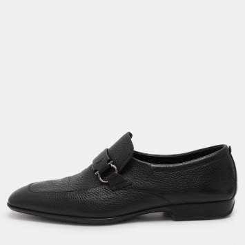 Pre Owned Salvatore Ferragamo Black Leather Gancini Loafers Size 44