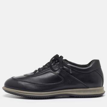 Pre Owned Salvatore Ferragamo Black Leather Lace Up Sneakers Size 41.5