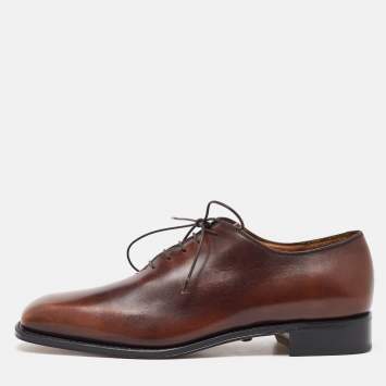 Pre Owned Salvatore Ferragamo Dark Brown Leather Lace Up Oxfords Size 41.5