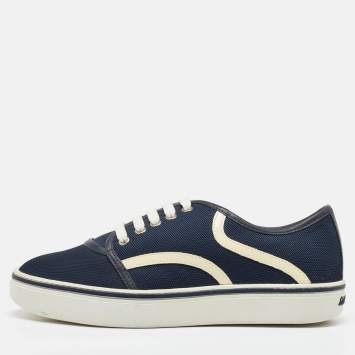 Pre Owned Salvatore Ferragamo Navy Blue Technical Fabric Low Top Sneakers Size 41.5
