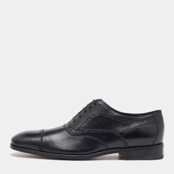 Pre Owned Salvatore Ferragamo Black Leather Brogue Lace Up Oxfords Size 41.5