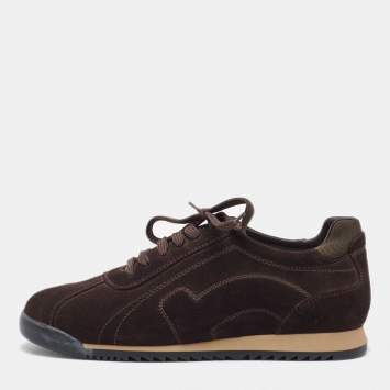 Pre Owned Salvatore Ferragamo Dark Brown Suede Low Top Sneakers Size 41.5
