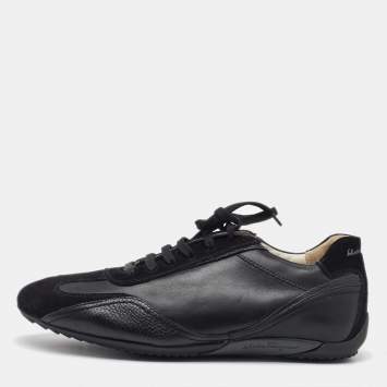 Salvatore Ferragamo Black Leather and Suede Low Top Sneakers Size 41.5