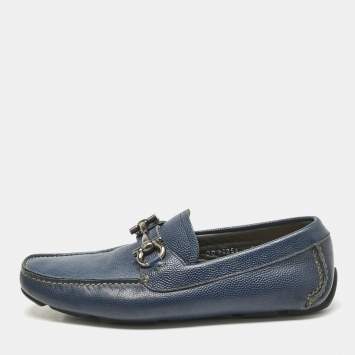 Pre Owned Salvatore Ferragamo Navy Blue Leather Parigi Gancini Loafers Size 39