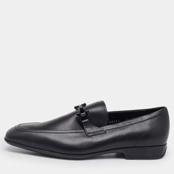 Pre Owned Salvatore Ferragamo Black Leather Gancini Slip On Loafers Size 41.5