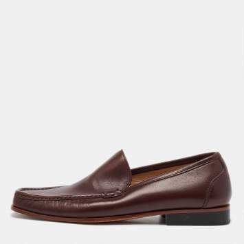 Pre Owned Salvatore Ferragamo Dark Brown Leather Slip On Loafers Size 41.5