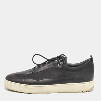 Pre Owned Salvatore Ferragamo Black Nubuck and Leather Aaron Low Top Sneakers Size 44