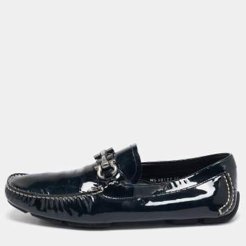 Pre Owned Salvatore Ferragamo Green Patent Leather Gancini Bit Slip On Loafers Size 42.5