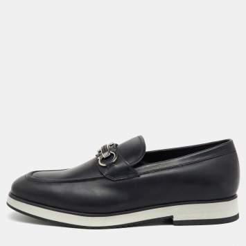 Pre Owned Salvatore Ferragamo Black Leather Gancini Slip On Loafers Size 41