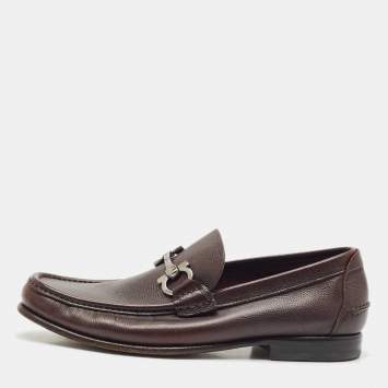 Pre Owned Salvatore Ferragamo Dark Brown Leather Gancini Slip On Loafers Size 40.5