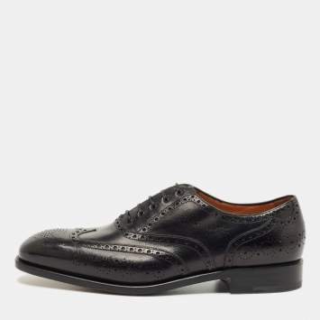Pre Owned Salvatore Ferragamo Black Leather Brogues Lace Up Oxfords Size 43