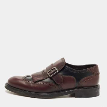 Pre Owned Salvatore Ferragamo Two Tone Brogue Leather Genesis Fringe Detail Wingtip Loafers Size41