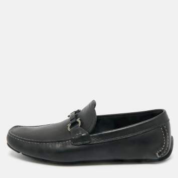 Pre Owned Salvatore Ferragamo Black Leather Peter Slip On Loafers Size 41