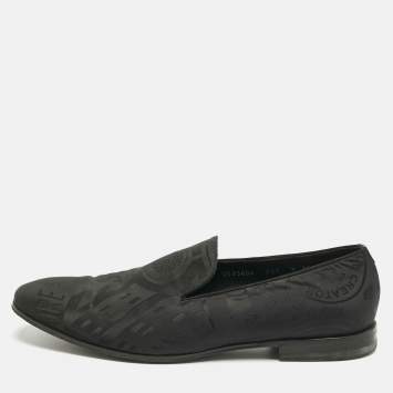 Pre Owned Salvatore Ferragamo Black Jacquard and Satin Smoking Slippers Size 43