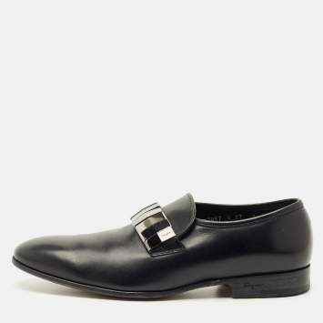 Pre Owned Salvatore Ferragamo Black Leather Embellished Slip On Loafers Size 42