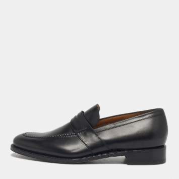 Pre Owned Salvatore Ferragamo Black Leather Slip On Penny Loafers Size 41.5