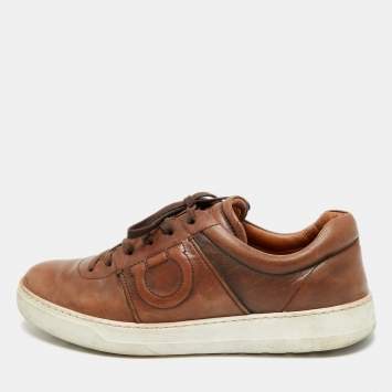 Pre Owned Salvatore Ferragamo Brown Leather Cult 6 Lace Up Sneakers Size 42.5