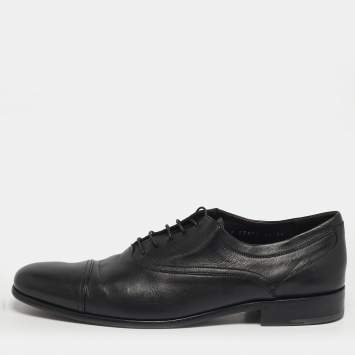 Pre Owned Salvatore Ferragamo Size 45 Black Leather Lace Up Oxford