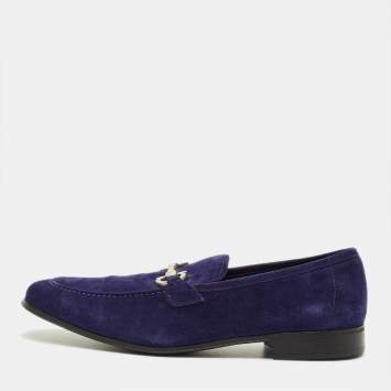مملوكة مسبقًا Salvatore Ferragamo Gancini Size 43.5 Blue Suede Loafers