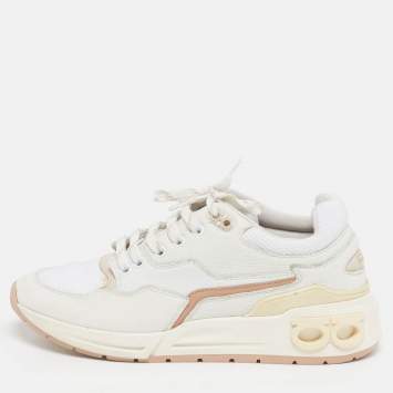 Pre Owned Salvatore Ferragamo Cosma Size 41.5 White Leather and Mesh Lace Up Sneakers