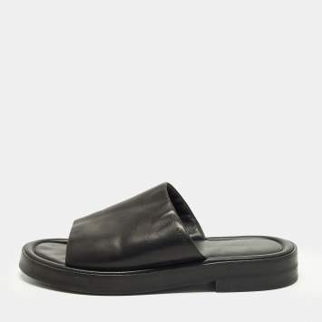 Pre Owned Salvatore Ferragamo Giunone Size 45 Black Leather Slide Sandals