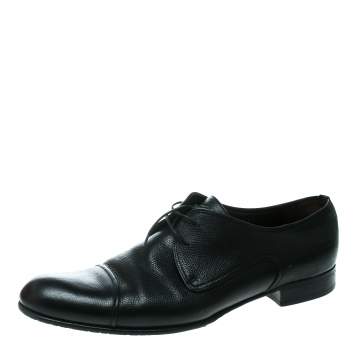 Pre Owned Salvatore Ferragamo Black Leather Tosco Lace Up Oxfords Size 44.5
