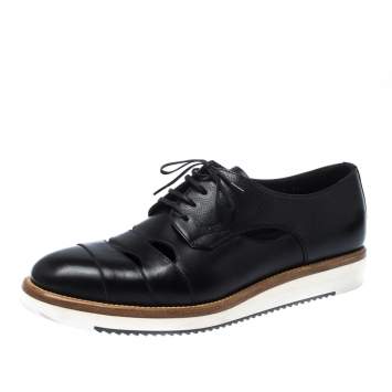 Pre Owned Salvatore Ferragamo Black Cut Out Leather Famoso Lace Up Oxfords Size 41