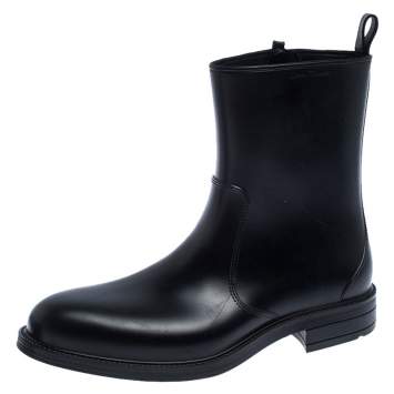Pre Owned Salvatore Ferragamo Black Leather Zip Ankle Boots Size 41