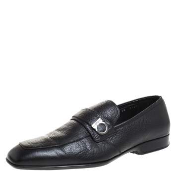 Pre Owned Salvatore Ferragamo Black Leather Gancini Loafers Size 43.5