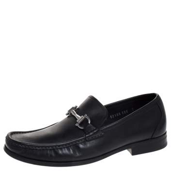Pre Owned Salvatore Ferragamo Black Leather Gancini Bit Loafers Size 41