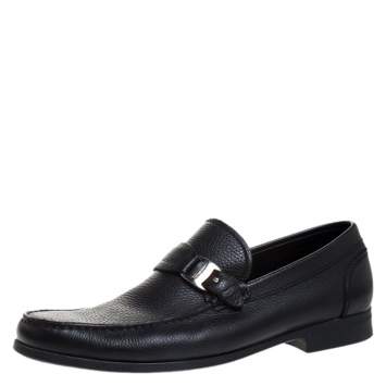 Pre Owned Salvatore Ferragamo Black Leather Bravo Slip On Loafers Size 43